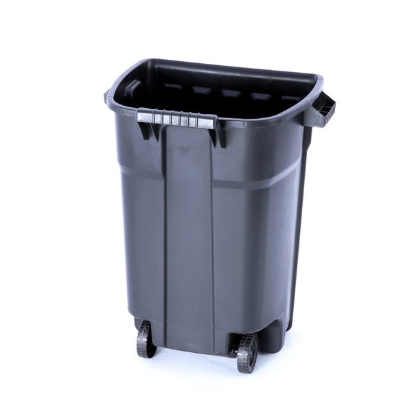 Global Equipment Plastic Trash Can with Lid   Dolly - 32 Gallon Blue 240460BLB